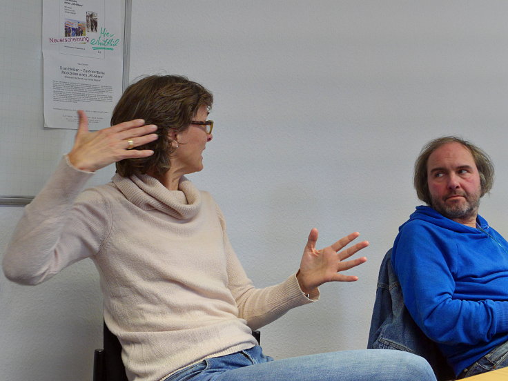 Achim Schmitz auf der Nachbesprechung der FriedensFahrradtour 2018 in Köln